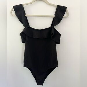 Anthropologie Caution To The Wind Black Ribbed Bodysuit Size Medium